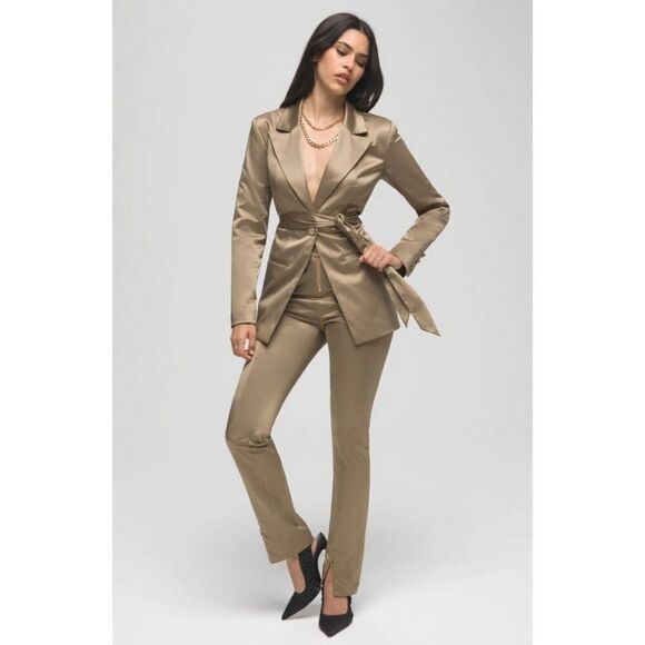 Good American Fit and Flatter Sateen Blazer Tan Size 4 Cutout Pointed Lapel - Picture 15 of 15
